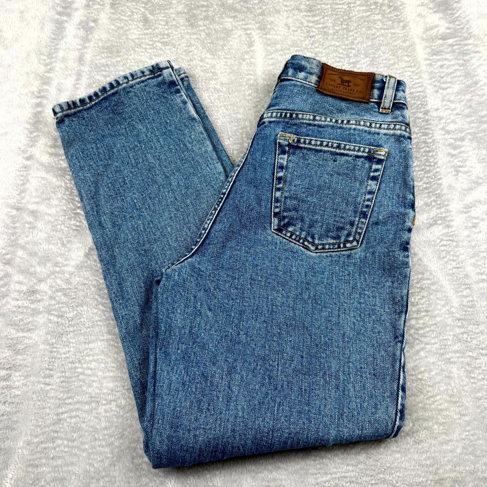 Vintage Lauren Ralph Lauren Jeans Womens 4 Petite Denim Wide Straight Leg - Picture 4 of 12